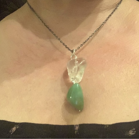 Pendant crafted from clear quartz and green chrysoprase stone.  Beautiful combo! - Picture 1 of 4